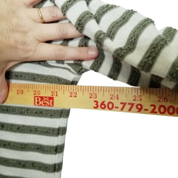 Chicos Womens Striped Long Sleeve‎ Top Size 3 (L) Green & White Sequin Accents - Picture 7 of 8